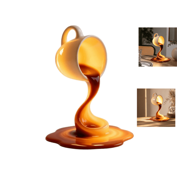Floating Coffee Pour Desk Lamp, Levitation Spilling Mug Light, Resin FloatingCup Sculpture, Creative Tabletop Art, Kitchen Counter Decor, HomeOffice Desk Ornament, WarmGlow Gift for Coffee Lover