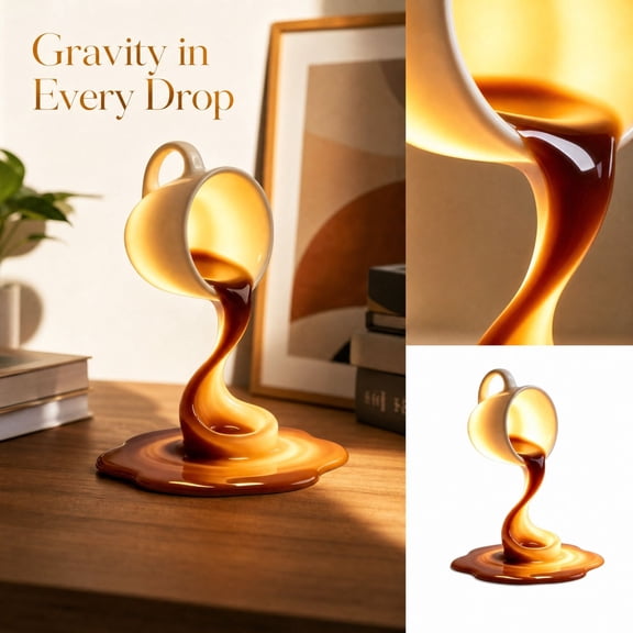 Floating Coffee Pour Lamp, Creative Mug Pour Desk Lamp (1Pcs) | Levitation Spilling Mug Light, Tabletop Art Sculpture Decor, Coffee Lover Gift for Home Decor Office Bedroom Bookroom Cafe