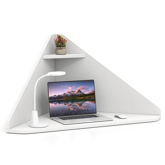 Floating Corner Desk Wall Mounted Triangular Computer Table With Open Storage Shelf For Small Space Apartment Bedroom Home Office Study Furniture, Modern Minimalist Style, Clean White, 1 Pack