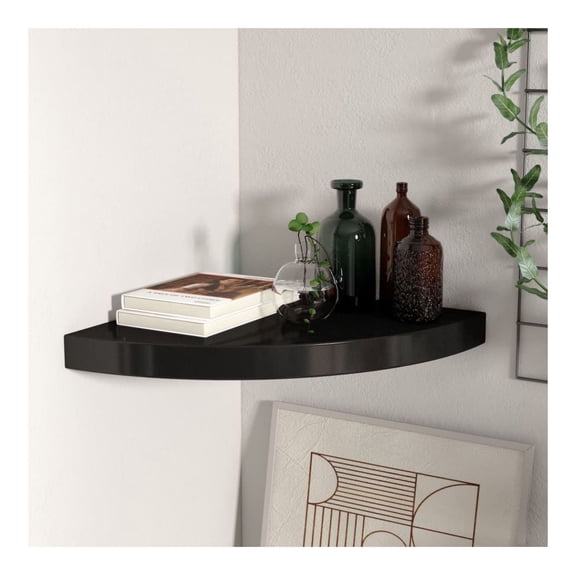 Floating Corner Shelf Black 13.8"x13.8"x1.5" MDF