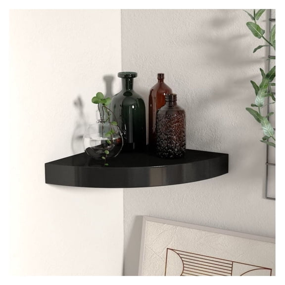 Floating Corner Shelf Black 9.8"x9.8"x1.5" MDF
