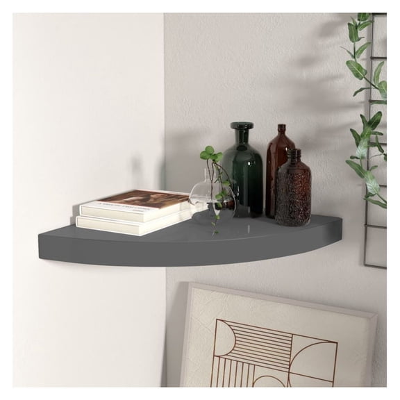 Floating Corner Shelf High Gloss Gray 13.8"x13.8"x1.5" MDF
