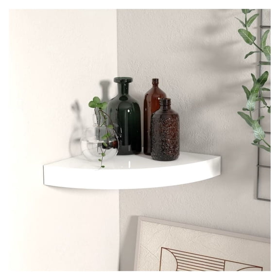 Floating Corner Shelf White 9.8x9.8x1.5", MDF Wall Mount Shelf for Books, Decor - Invisible Mounting, 11lb Capacity
