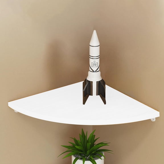 Floating Corner Shelf - Wooden Wall-Mounted Rack for Bathroom, Kitchen, and Living Room Storage, Space-Saving with 3 Included Nails, White