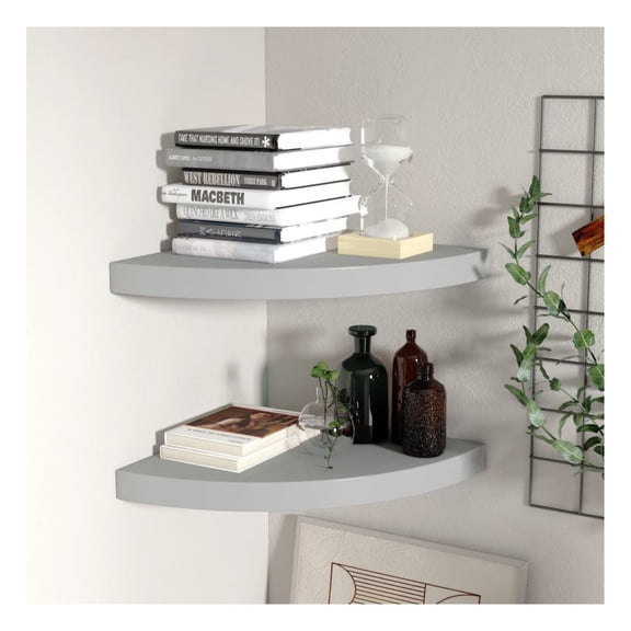 Floating Corner Shelves 2 pcs Gray 13.8"x13.8"x1.5" MDF