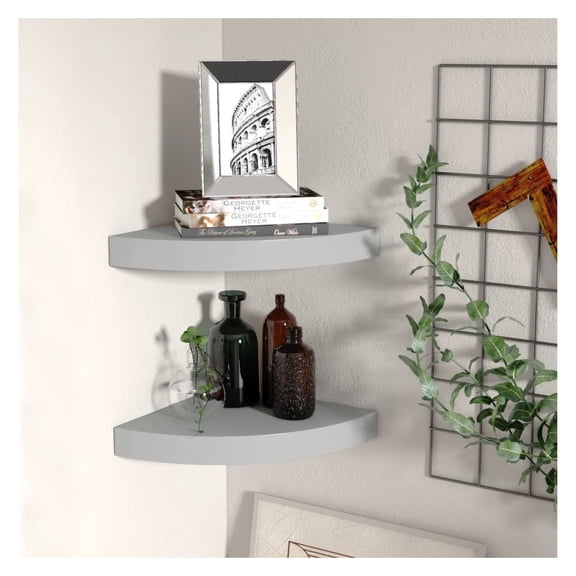 Floating Corner Shelves 2 pcs Gray 9.8"x9.8"x1.5" MDF