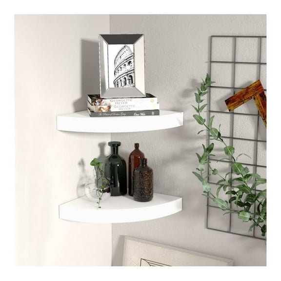 Floating Corner Shelves 2 pcs White 9.8"x9.8"x1.5" MDF