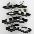 thumbnail image 1 of Floating Corner Shelves with Lip, 4 Tier Modern Black Corner Wall Shelves, Wooden Corner Floating Ledge Shelves Wall Mounted for Wall Decor, L Shaped Corner Shelf for Living Room, Bedroom, Bathroom, 1 of 8