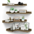 thumbnail image 1 of Floating Corner Shelves Set of 4, Rustic Pine Wooden Floating Corner Wall Shelf for Wall Décor Storage, L Shaped Corner Shelf Wall Mount For Bedroom, Living Room, Bathroom, Kitchen, Light Brown, 1 of 11