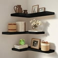 thumbnail image 1 of Floating Corner Shelves Set of 3, Solid Wood Picture Wall Shelf, Floating Shelves for Storage for Bedroom Kitchen Bathroom Living Room (Black), 1 of 15