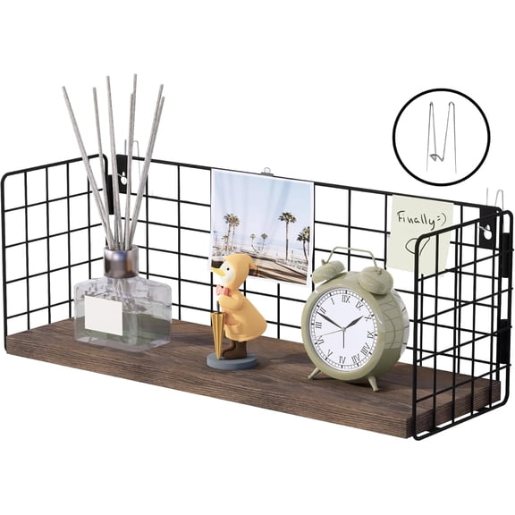 Floating Cubicle Shelf with Hooks, Paulownia Wood Desktop Organizer for Office Cubicle Decor, Desk Shelf for Top of Desk & Cute Cubicle Accessories for Work