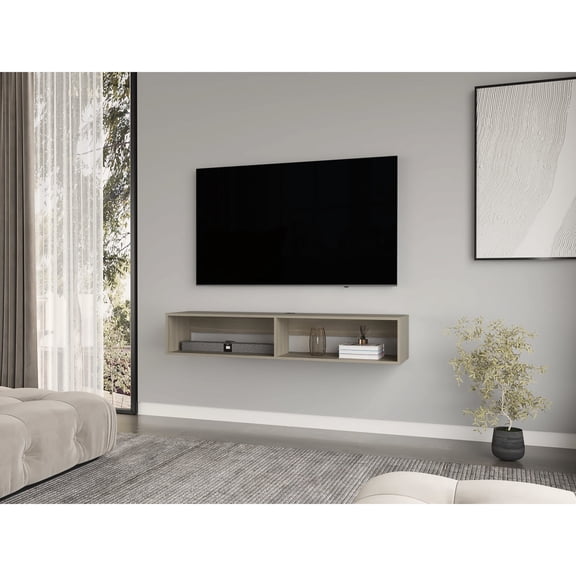 Floating Design of White Oak - Ideal for 60 - 69 Inch TVs - Entertainment Space - Organize Devices