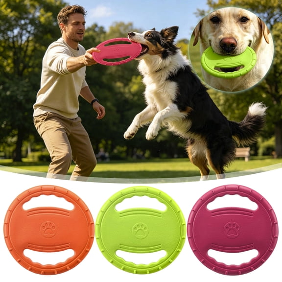 Floating Dog with Handles Soft TPR Flying Disc for Training & Fetch Non- Chew-Resistant Outdoor Toy for Dogs Floatable for Pool Beach Lake 7.9"