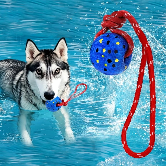 Floating Dog Pool Toy – Durable E-TPU Dog Water Toy for Fetch & Chew, Bright Floating Dogs Toys for Pool, Beach & Outdoor Play – Dogs Beach Essentials (Rope Ball)