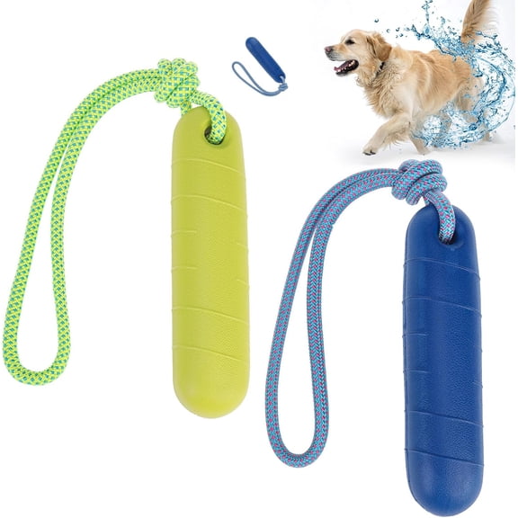 Floating Dog Toys for Water Fetch, 8.5" Dog Water Toy for Medium Large Dogs, Tough Interactive 2 Pack Fetch Bumpers with Durable Rope for Summer Training Teething Outdoor Pool, Blue & Green