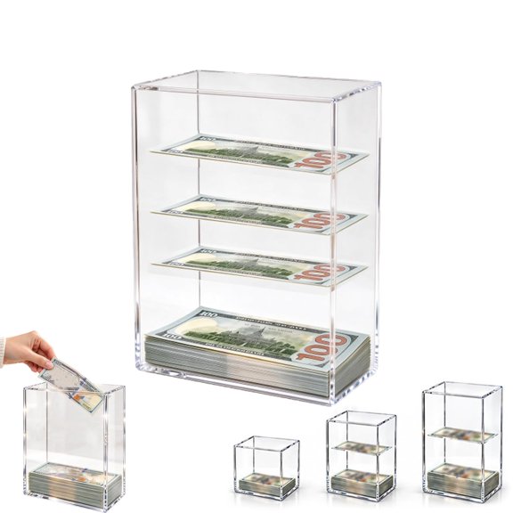 Floating Dollar Bill Bank, Savings Box Clear Acrylic Piggy Bank Money Box for Cash Saving, Budgeting, M