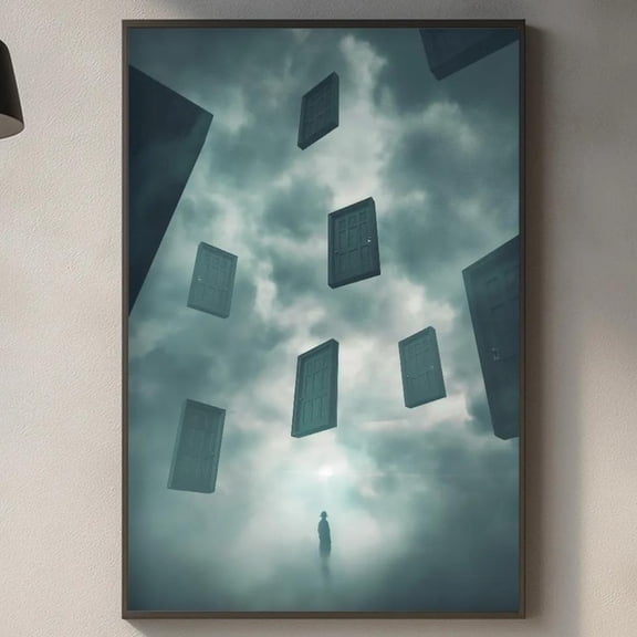 Floating Doors Destiny Choice Surreal Minimalist Sky Light Path Modern Office Poster Unframed Paper Print