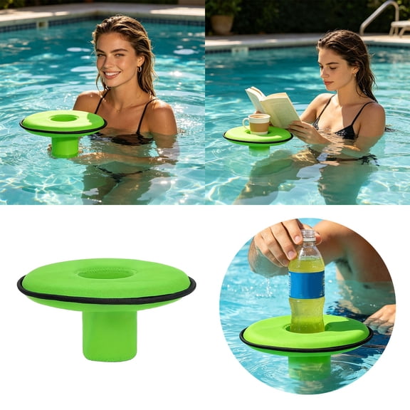 Floating Drink Holder 8.66 Inch Long, Floating Coaster Pool Drink Holder Beverage Float Cup Holder for Pool Party Hot Tub Outdoor Water Fun, Green