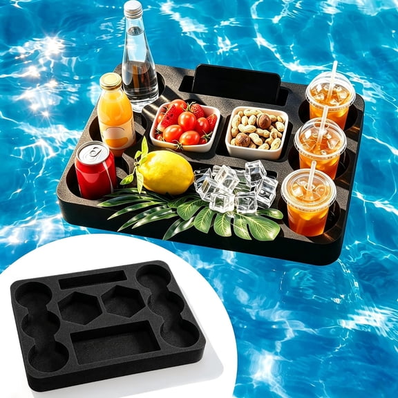Floating Drink Holder Floating Table for Pool & Hot Tub, Rectangle | Refreshment Table Tray Food Serving Tray Beach Drink Floaties Summer Party Essentials Pool Accessories, 17 x 12.6 Inch