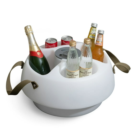 Floating Drink Holder with Ip66 Waterproof Bluetooth Speaker, Portable Bluetooth 5.0 Pool Speaker with RGB Light and Remote Controller,SUNJOY