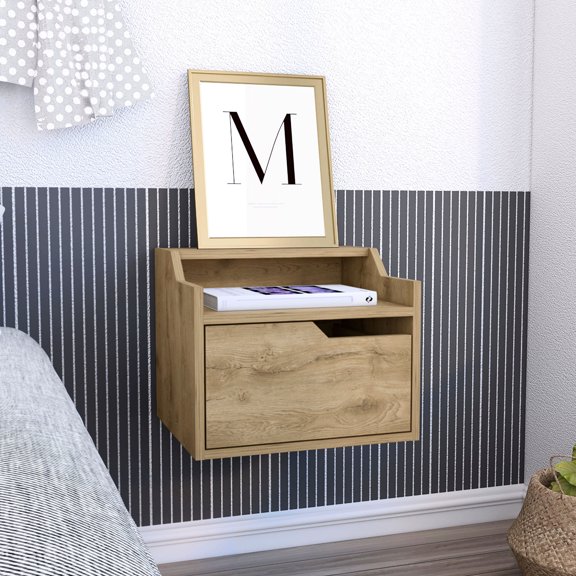 Floating End Table with Double Shelves / Quality Particle Board Material