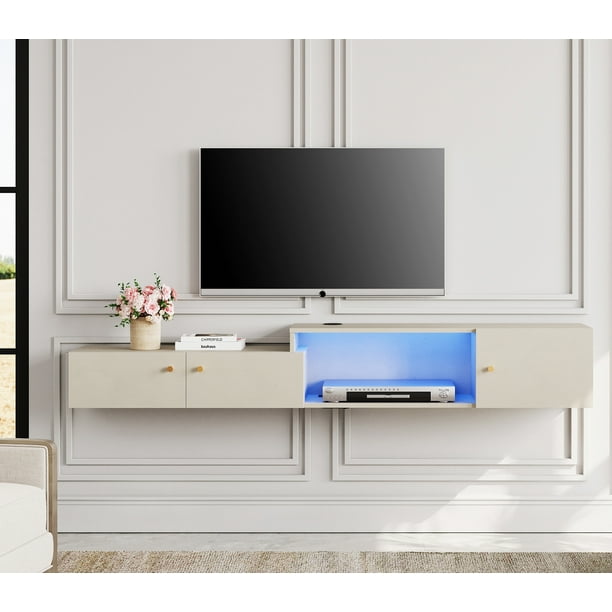 Floating Entertainment Center with Charging Station, Wall Mounted TV ...