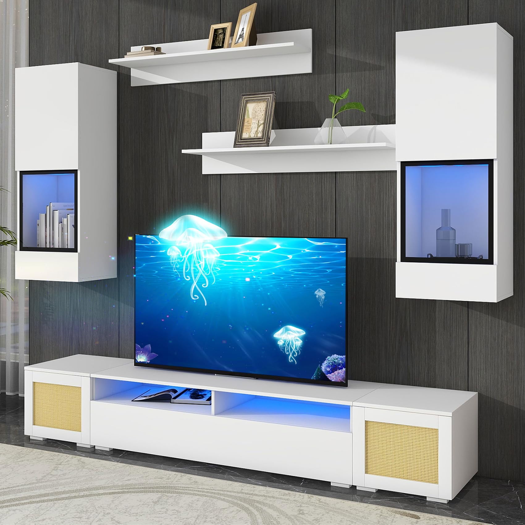 Floating Entertainment Center Set with LED Lights, 7 Pieces Floating TV