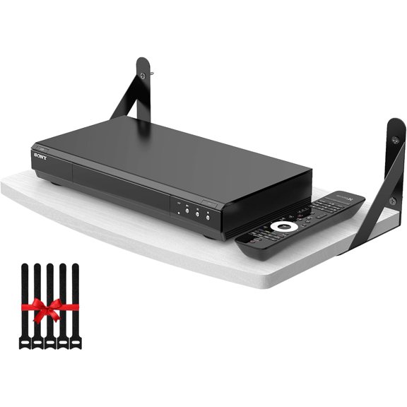 Floating Entertainment Center Shelf with Cable Ties, Projector Wall Mount DVD Shelf, Floating Entertainment Center Bracket Under TV for Cable Boxes/Games Console/DVR/TV Accessories (White)$$Furniture