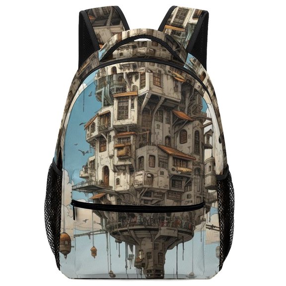 Floating Fantasy City Waterproof Oxford Backpack Handheld Design Travel Rucksack