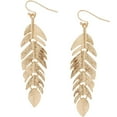 thumbnail image 1 of Floating Feathers Dangle Earrings - Long Hanging Metal Link Leaf Drops by Humble Chic NY, Gold-Tone, 1 of 6