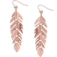 thumbnail image 1 of Floating Feathers Dangle Earrings - Long Hanging Metal Link Leaf Drops by Humble Chic NY, Rose Gold-Tone, Pink, 1 of 4