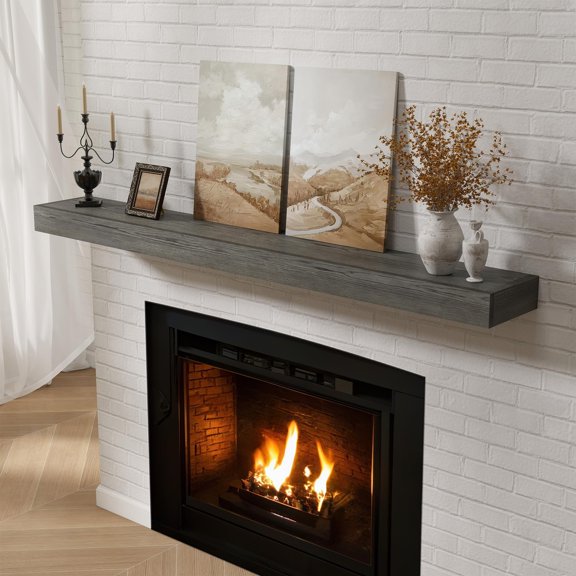 Floating Fireplace Mantel Shelf 60 Inch Solid Wood Rustic Style Standard