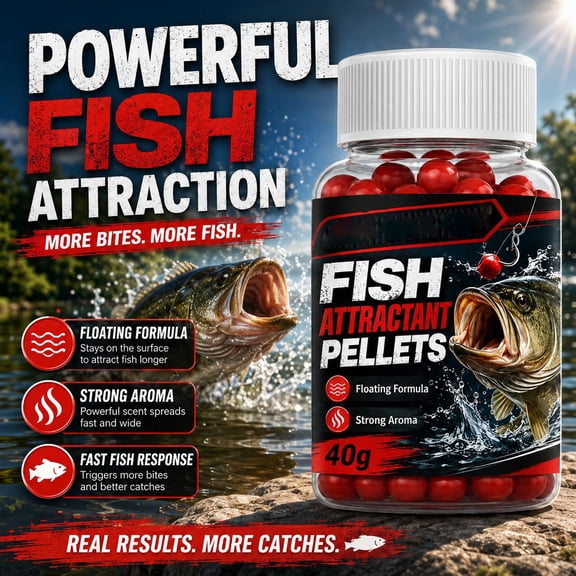 Floating Fish Attractant Pellets with Strong Aroma Formula, 1.41 Oz Bottle, Red, for Freshwater Bass and Trout Fishing, Fishing Lures and Bait