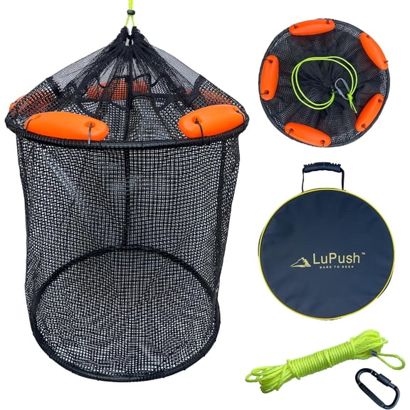 Floating Fish Basket  Collapsible Fishing Net Cage for Live Fish  Heavy-Duty Fishing Net Baskets for Shore, Boat & Dock Fishing