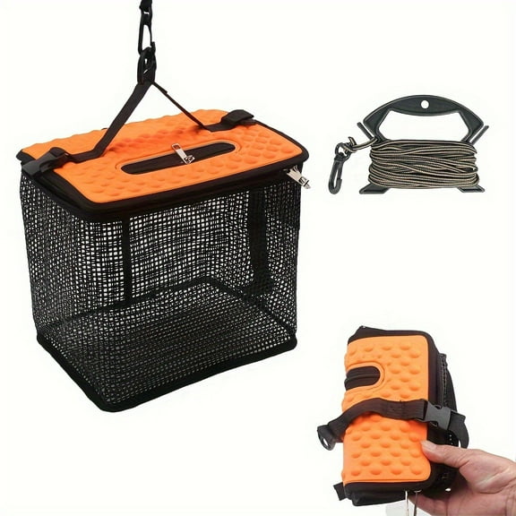 Floating Fish Basket for Live Caught, Foldable Fishing Holder Bucket Portable Collapsible Fishing Net Storage Cage for Live Fish Bait Live Wellsmall