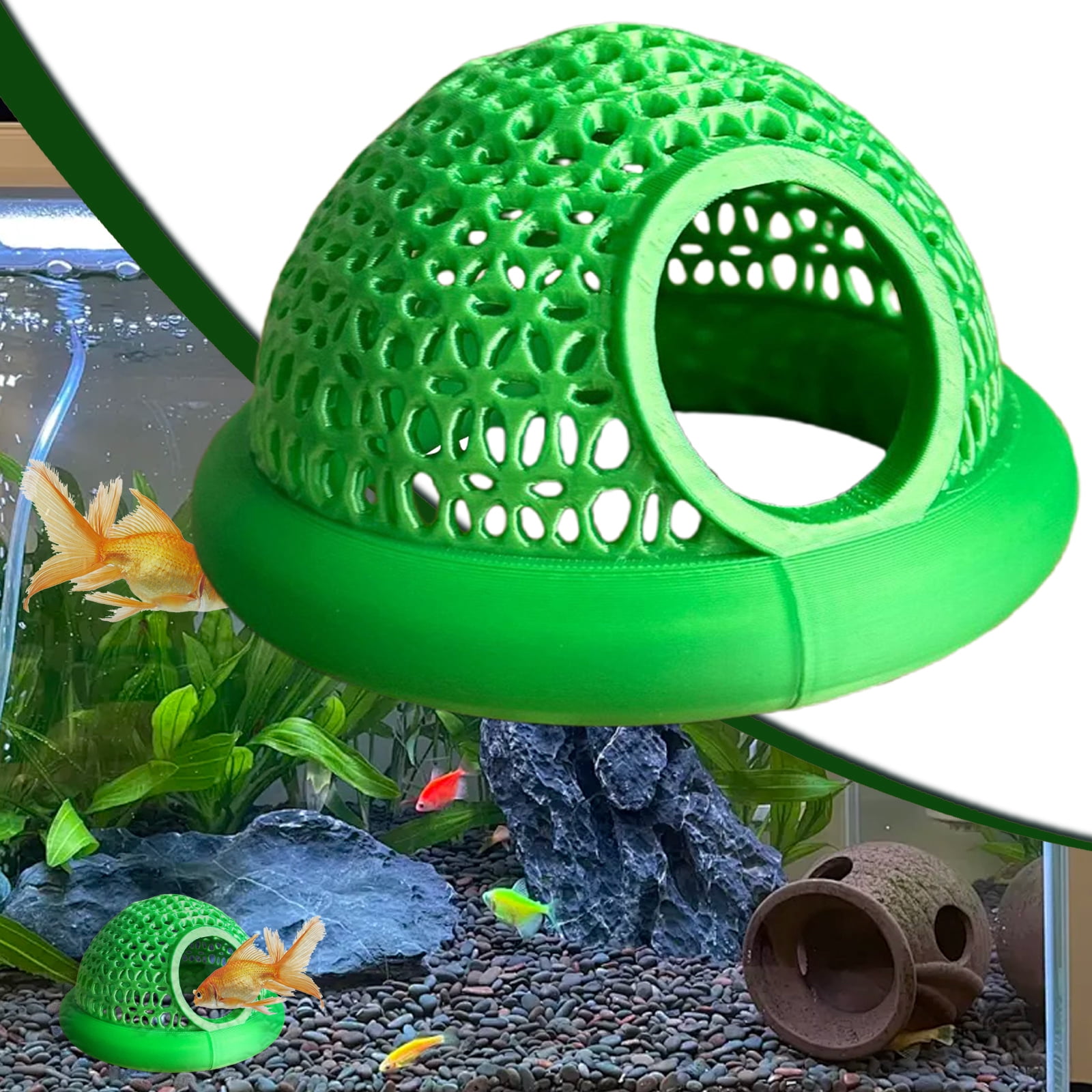 betta fish bowl accessories AQUEON KIT WITH DIVIDER polished lid Medium Rock Cave Aquarium Decor
