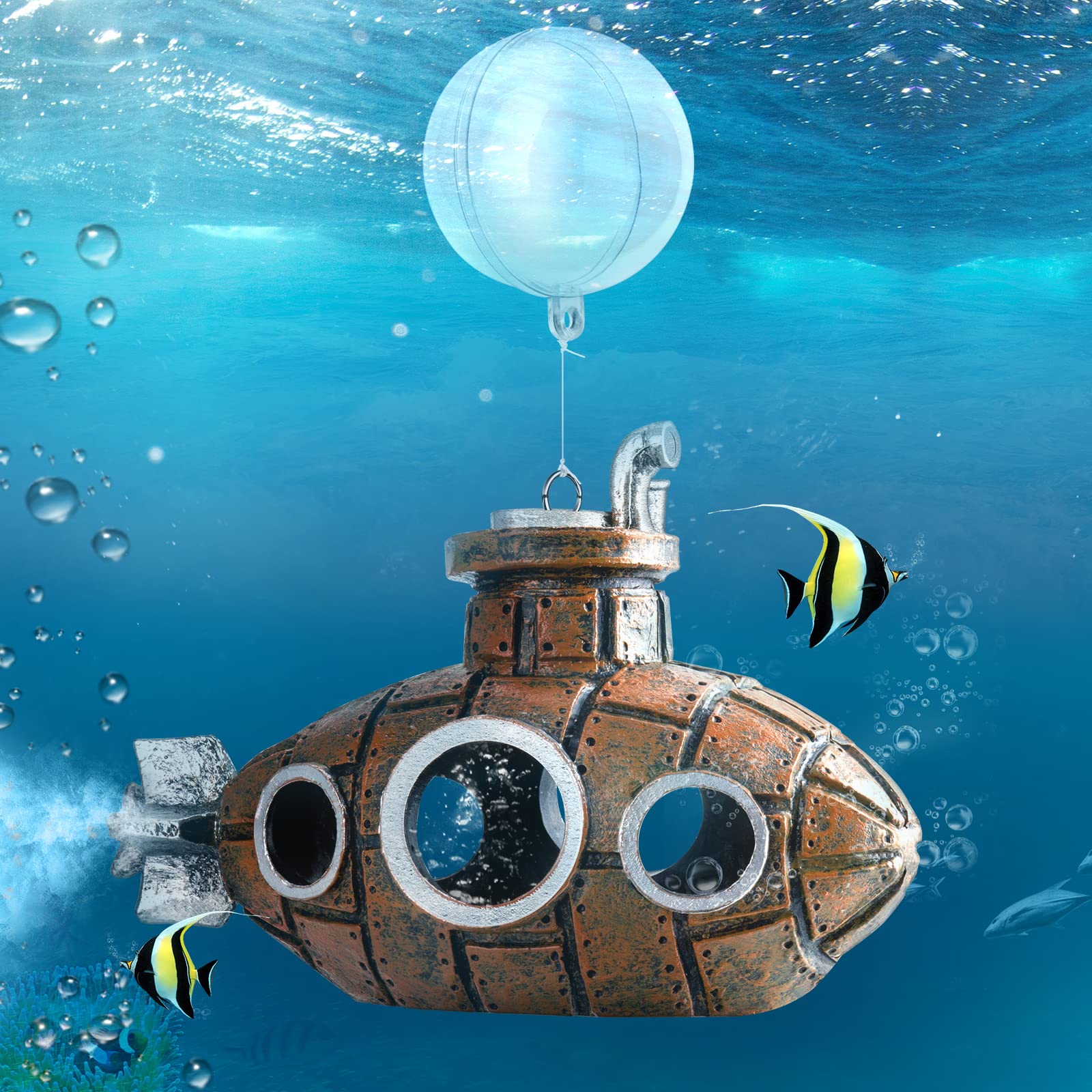 Floating Fish Tank Decoration, Little Cute Retro Submarine Aquarium