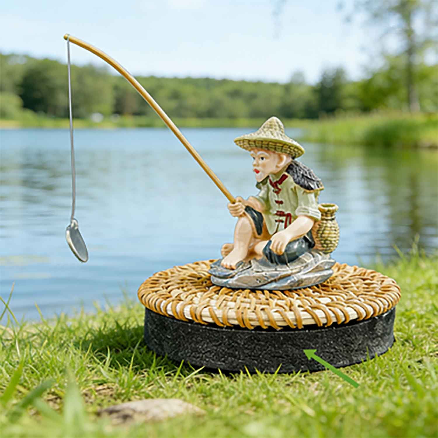 Floating Fish Tank Decorations, Resin Fisherman Aquarium Decor with Realistic Mini Fishing Rod, Fish Feeder Aquarium Ornaments for Guppy Betta and Small Schooling Species