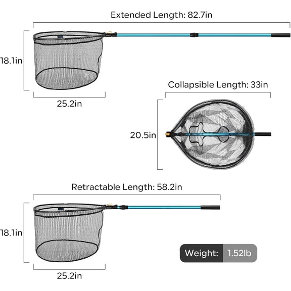 Floating Fishing Net Collapsible with Telescopic Pole Rubber Coated for Freshwater Saltwater Foldable Release Salmon Catfish Bass Trout