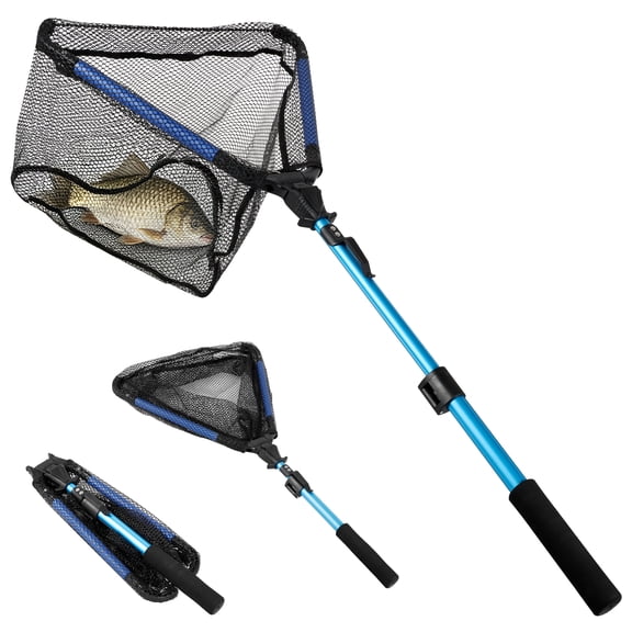 Floating Fishing Net, Collapsible Landing Net with Telescopic Aluminum Handle, Tangle-Free Rubber Coated Mesh for Kayak, 28-36"