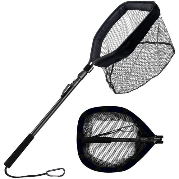 Floating Fishing Net Folding Landing Net with Fixed Pole Soft Rubber Coated Mesh Net Freshwater Saltwater Easy Catch & Release,,F110307