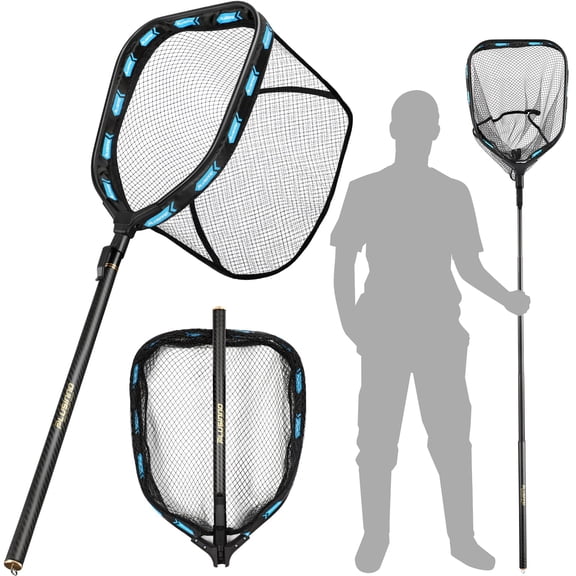 Floating Fishing Net With Telescoping Handle Carbon Fiber Ultralight Long Fish Collapsible Landing 6.56/7.86ft Gear Kayak Accessories For Bass Trout Salmon