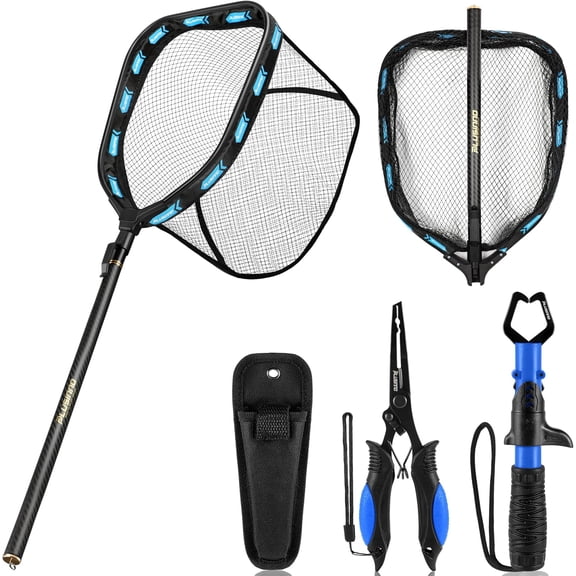 Floating Fishing Net with Telescoping Handle, Carbon Fiber Ultralight Long Fish Net, Collapsible Landing Net 6.56/7.86Ft, Fishing Gear Kayak Accessories for Bass Trout Salmon