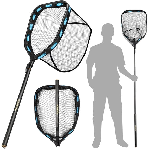 Floating Fishing Net with Telescoping Handle, Carbon Fiber Ultralight Long Fish Net, Collapsible Landing Net 6.56/7.86Ft, Fishing Gear Kayak Accessories for Bass Trout Salmon