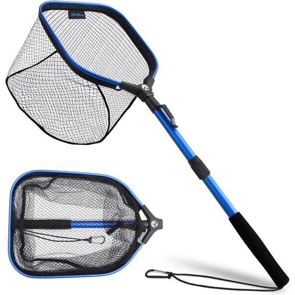 Floating Fishing Net with Third-gen Upgrade Locking Switch - Lightweight Rubber Coated Fish Landing Net for Kayak, Boat, Stream, River, Pond and Ocean