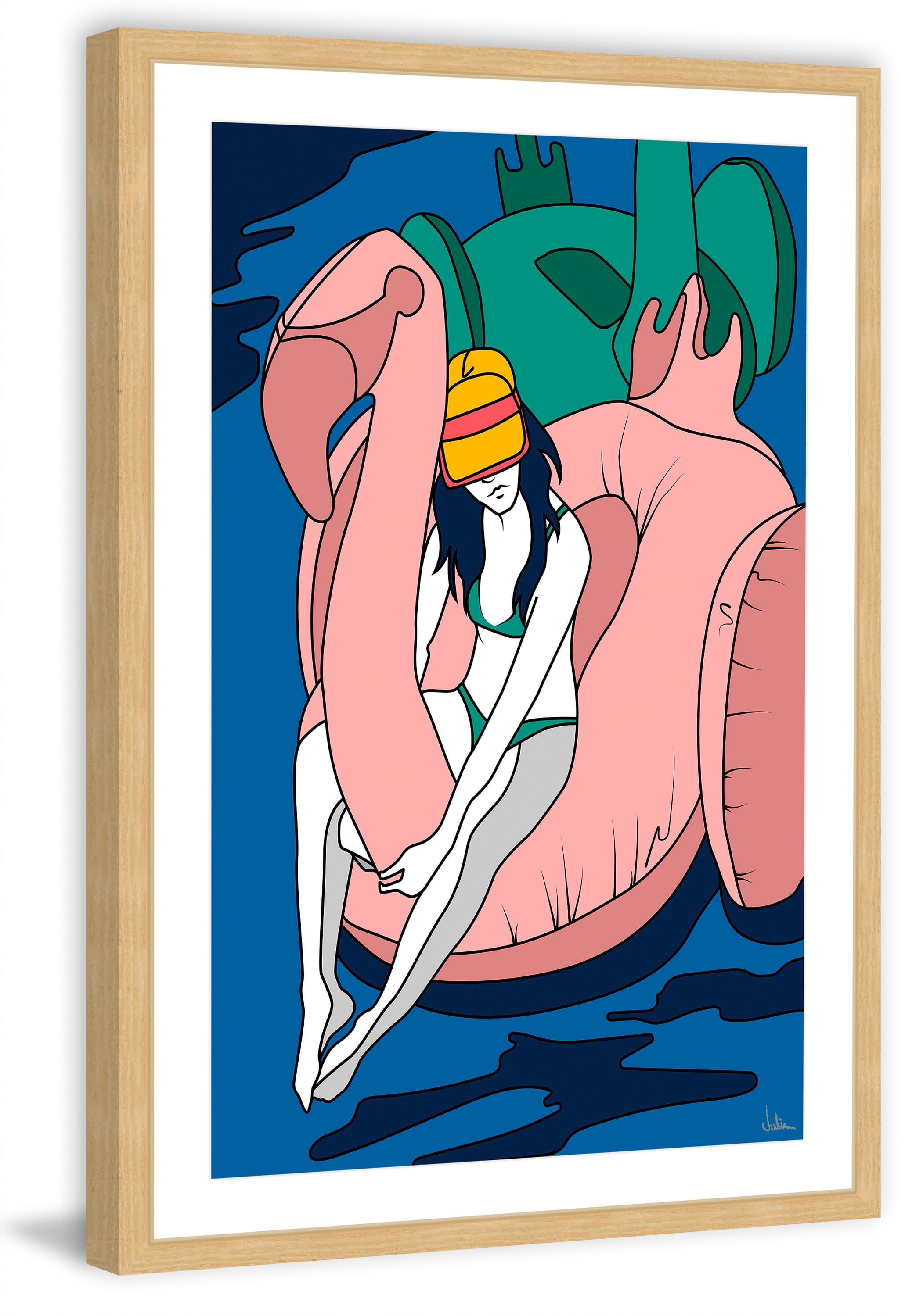 Floating Flamingo I Framed Painting Print