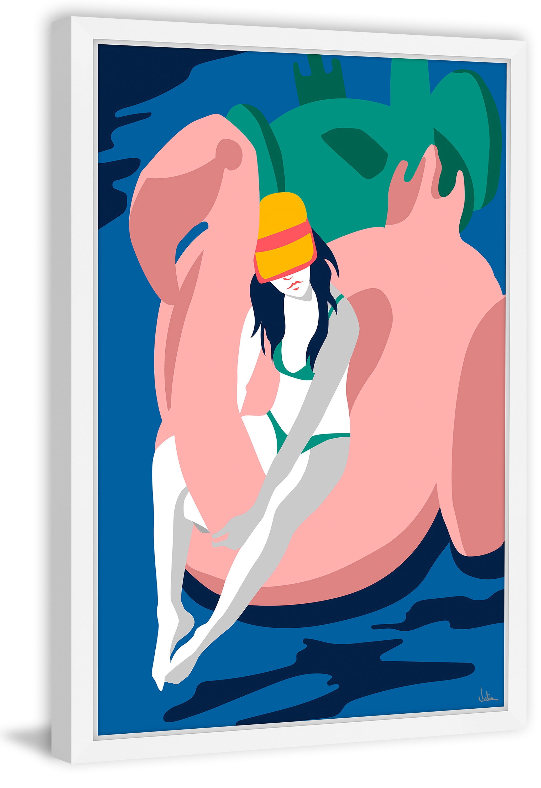 Floating Flamingo II Framed Painting Print