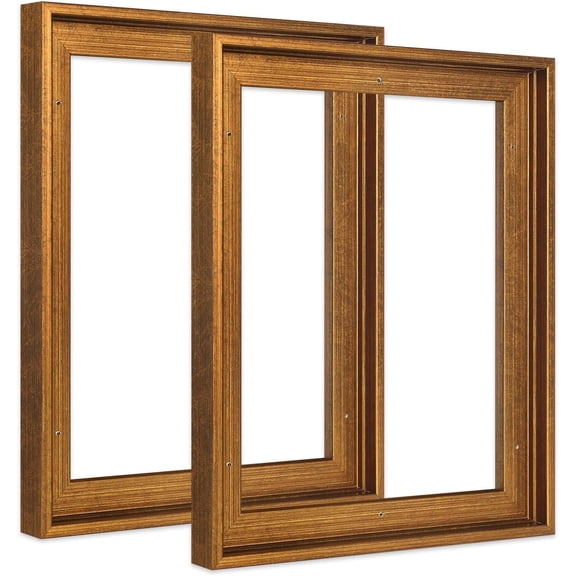Floating Frame for 8x10 Canvas Oil Paintings, 2 Pack Antique Canvas Frame with 0.9" Deep, Floater Frame for Canvas Prints Wall Art/Portrait/Landscape Kitchen Dining Room Staircase Decor (Gold)