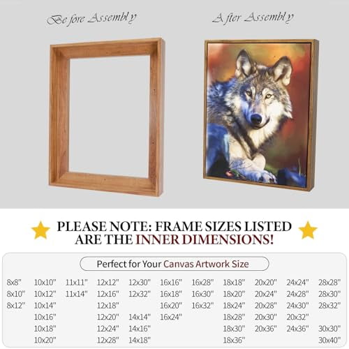 Floating Frames for Canvas, Wooden Frames for 1.25" Thick Canvas Paintings, Floater Frame Kit Available in 50 Sizes and 4 Colors - Perfect for Wall Decor, Art, and Room Decor