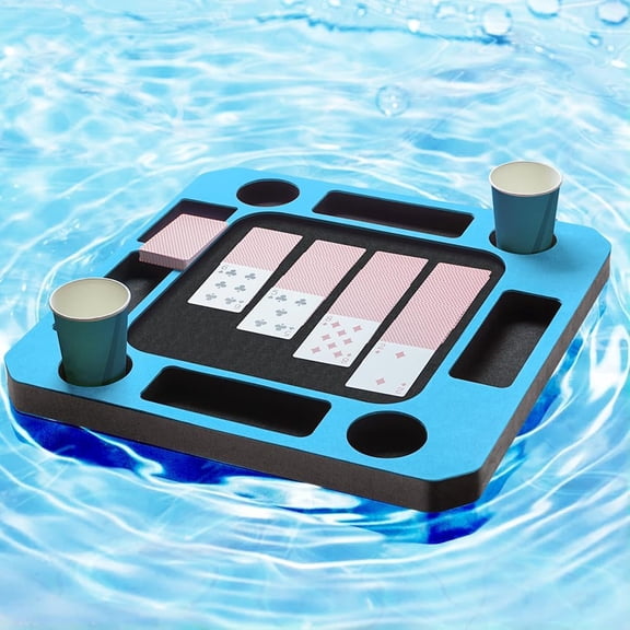Floating Games Pool Table or Card Table Tray for Pool or Beach Party Float Lounge Durable Foam Drink Holders with Waterproof Playing Cards for Summer Party Indoor Outdoor Beach Pool